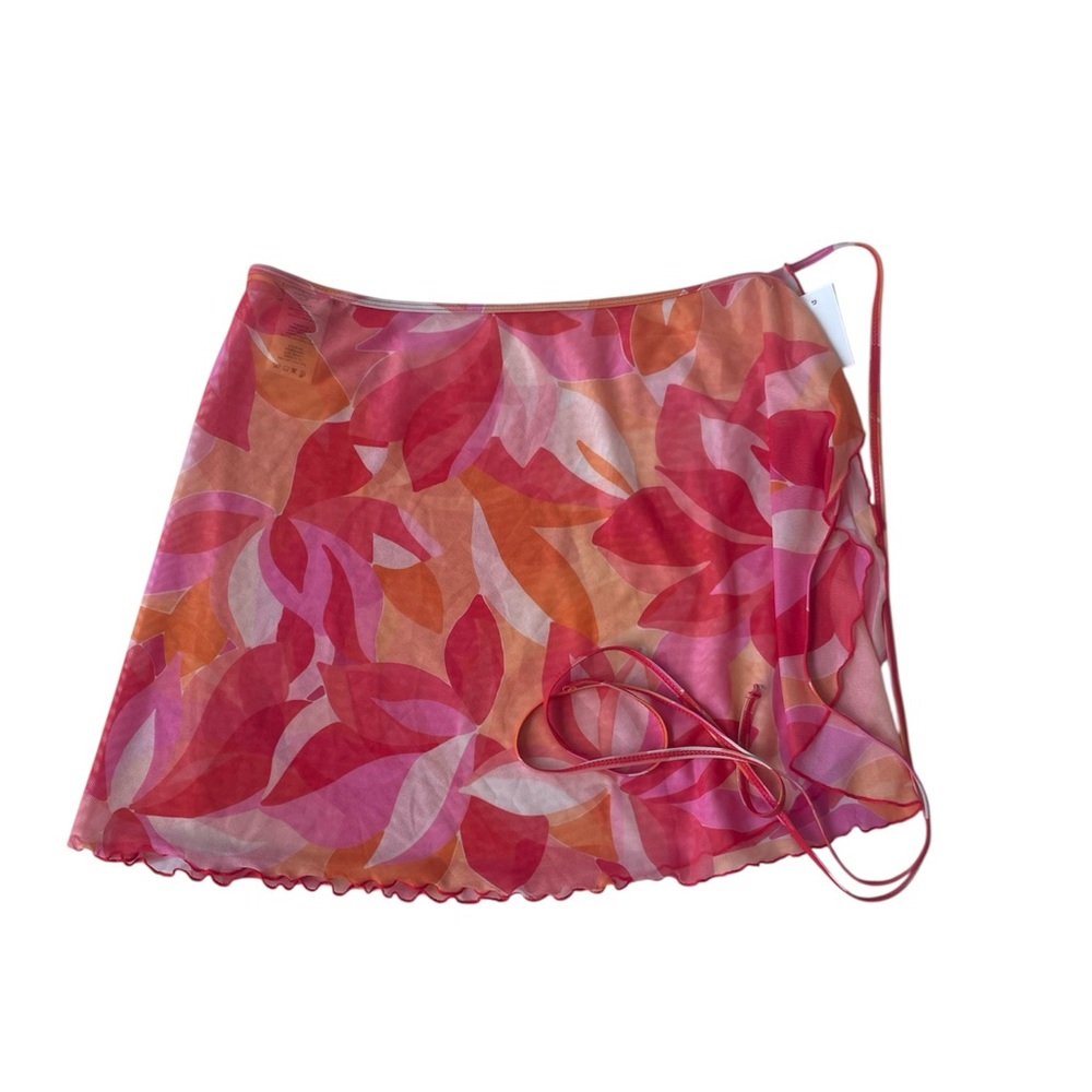 Jessica Simpson Colorful Floral Mesh Wrap Sarong Side Ties Beach One Size New
